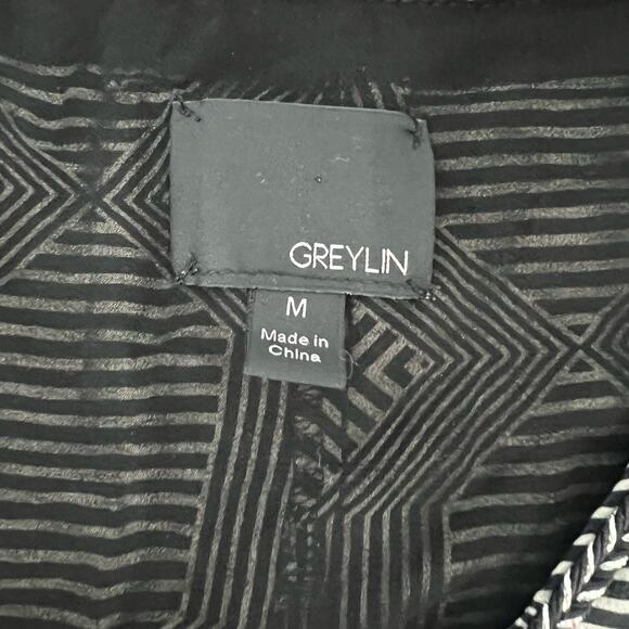 Anthropologie Black White Rope Belt High-Low 100% Silk Mini Dress M Pockets - Picture 10 of 11